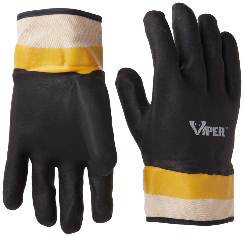 Galeton Viper Double Coated PVC Gloves Safety Cuff Black (Pack of 12) 7110,Large - Image 1